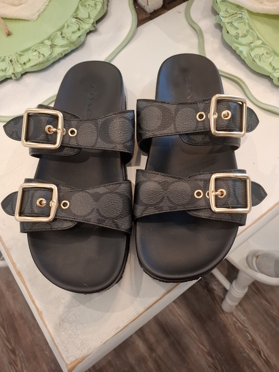 Coach Shoes - Coach Black Logo-Print Double Buckle Slide Sandals